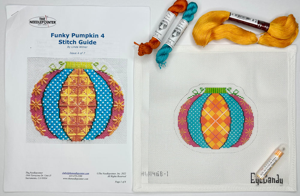 Funky Pumpkin 4 with stitch guide and starter threads