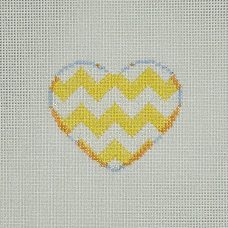 Yellow Chevron Mini Heart | Needlepoint Destashing