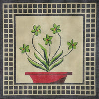 Green Flowers Red Pot Pillow
