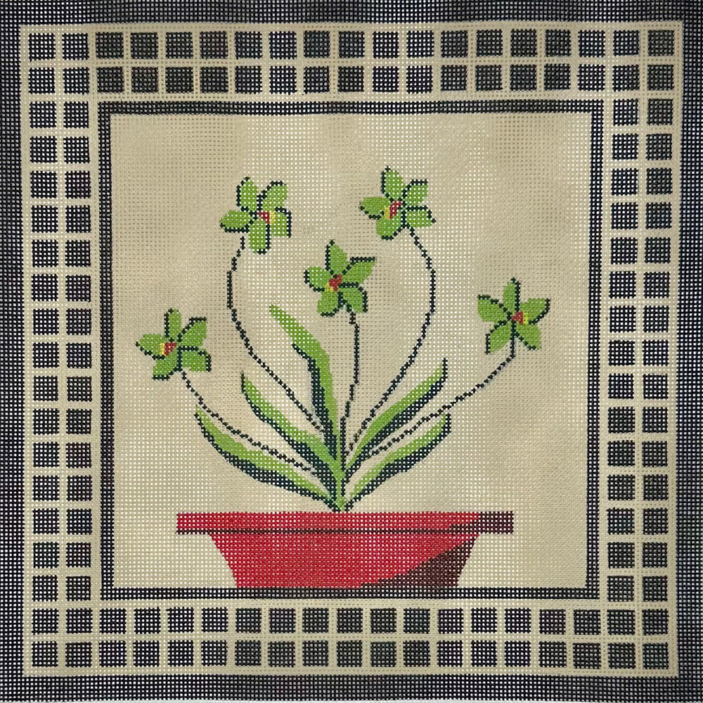 Green Flowers Red Pot Pillow