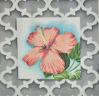 Peach Hibiscus with Quatrefoil Border
