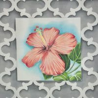 Peach Hibiscus with Quatrefoil Border