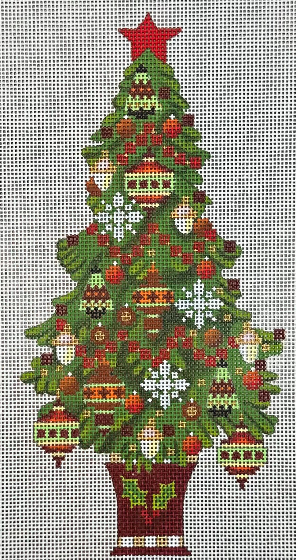 Wintergreen Stripe Large Hand Painted Christmas Tree With Red Bow  Needlepoint Jody Designs LT4 -  Hong Kong