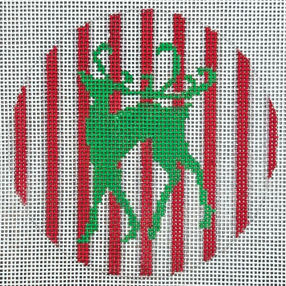 Green Reindeer on Red Stripe