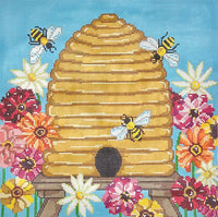 Bee Skep with Zinnias
