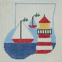 Stuffed Mini Sock: Red & White Lighthouse & Boats w/Crab