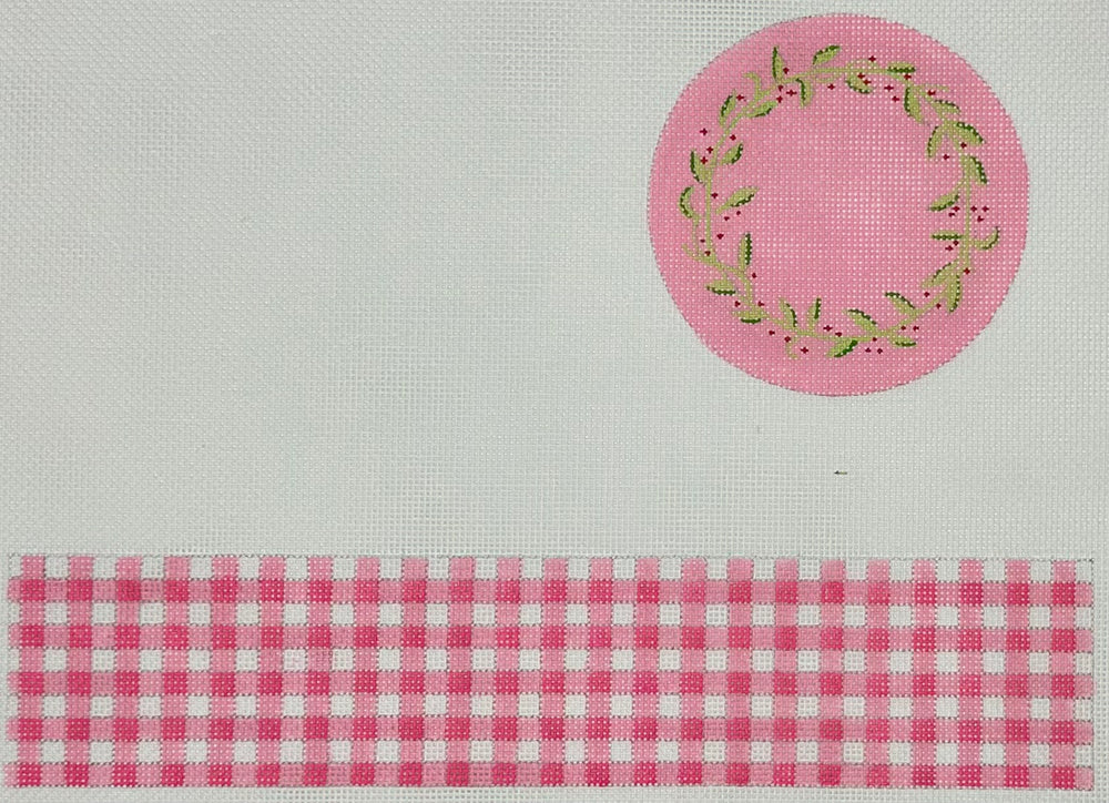 Lg. Round Box - Gingham with Floral Vine (no hardware)