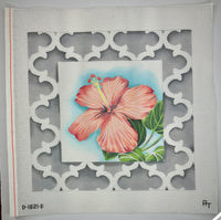 Peach Hibiscus with Quatrefoil Border
