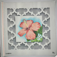 Peach Hibiscus with Quatrefoil Border