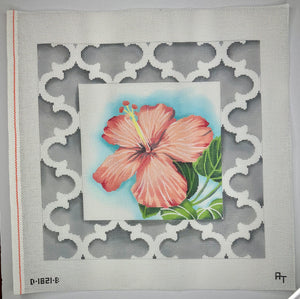 Peach Hibiscus with Quatrefoil Border