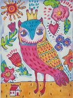 Spunky Owl w/Crown and Flowers
