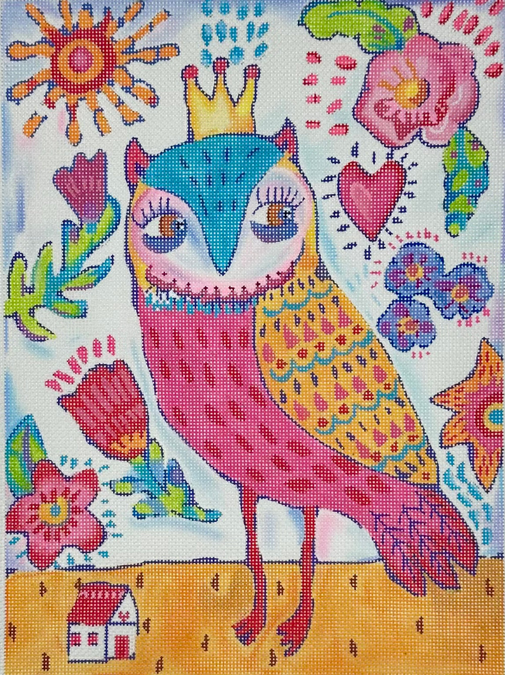 Spunky Owl w/Crown and Flowers