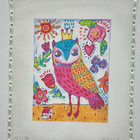 Spunky Owl w/Crown and Flowers