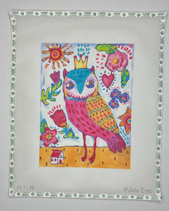 Spunky Owl w/Crown and Flowers