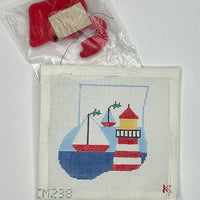 Stuffed Mini Sock: Red & White Lighthouse & Boats w/Crab