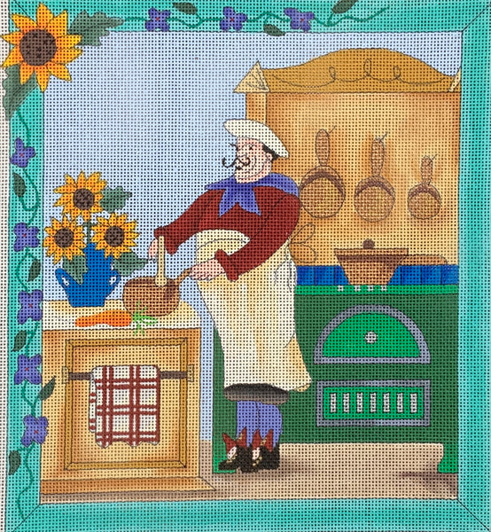 Grandma's Kitchen - Stitch Painted Needlepoint Canvas by Sandra Gilmore